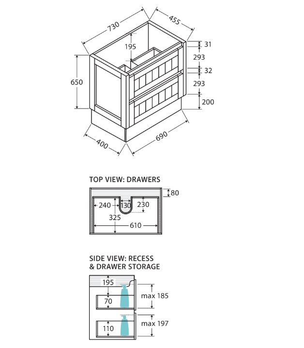 Sarah Crystal Pure Undermount 750 Hampton Vanity on Kick