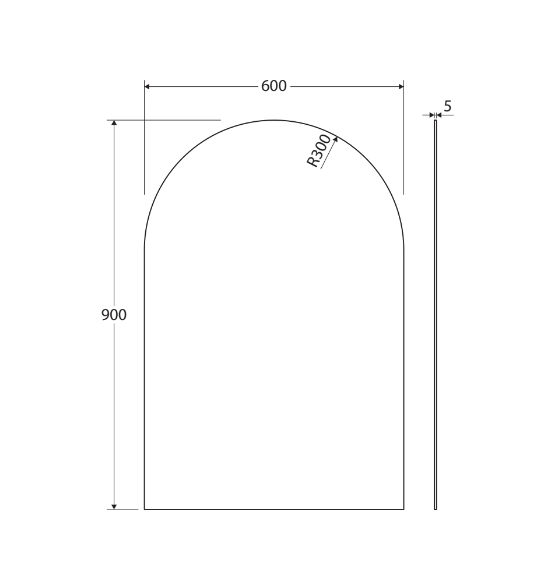 600 x 900mm Arch Mirror Pencil Edge Copper Free