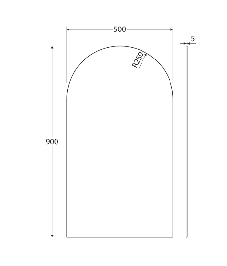 500 x 900mm Arch Mirror Pencil Edge Copper Free