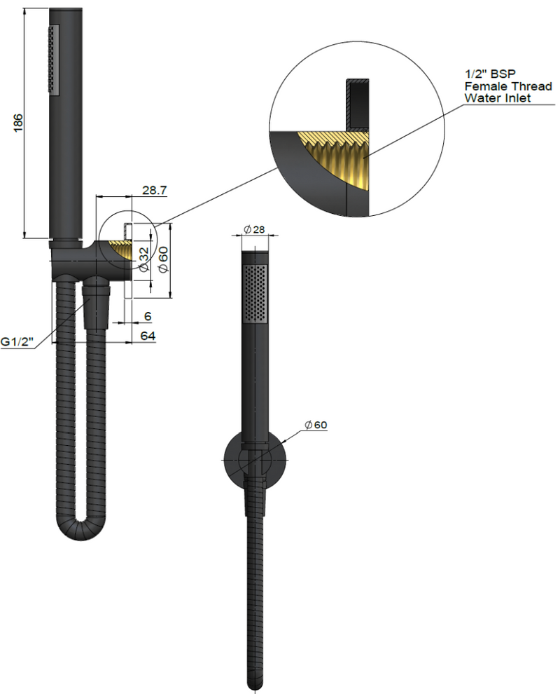 Meir Round Hand Shower on Bracket - Shadow