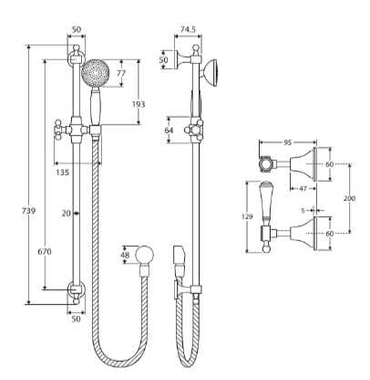 Fienza Lillian Lever Rail Shower Set, Brass / Ceramic