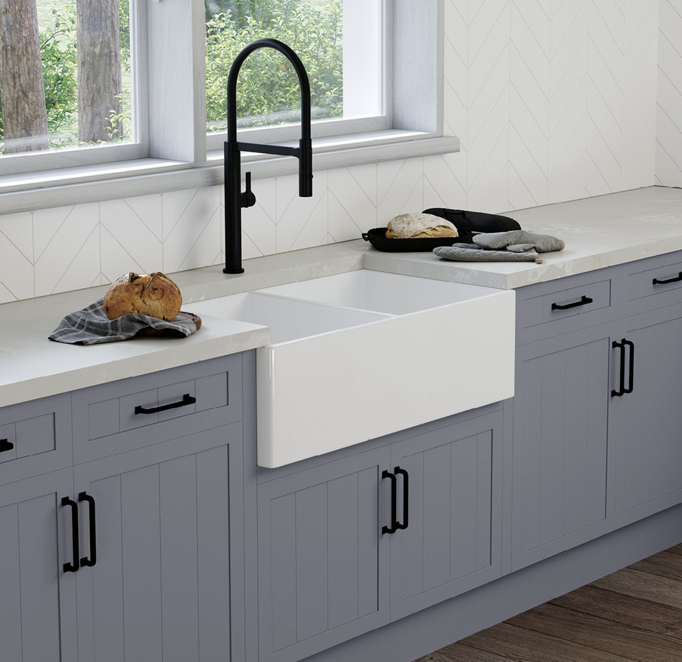 Ovia 835x459x254mm Fine Fireclay Butler Sink Double Bowl Farmhouse Kitchen Sink
