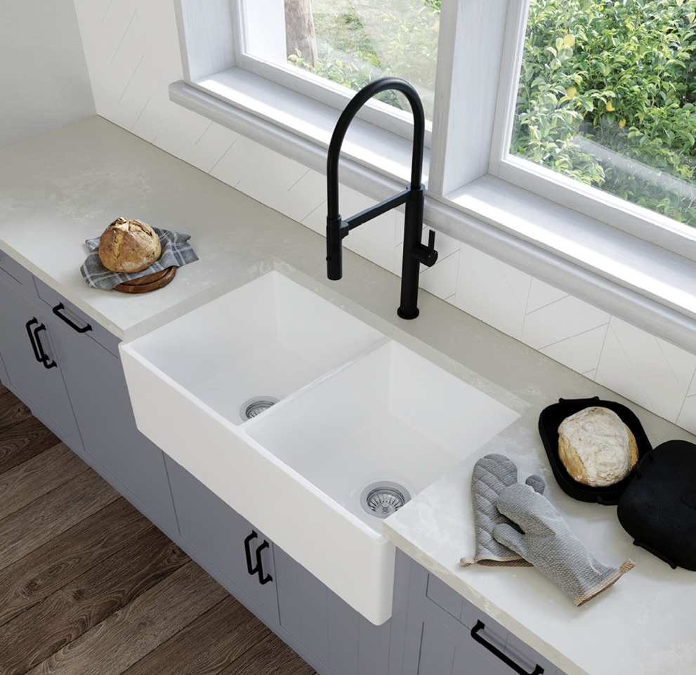 Ovia 835x459x254mm Fine Fireclay Butler Sink Double Bowl Farmhouse Kitchen Sink