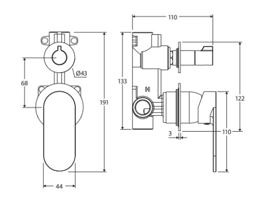 Fienza Empire Slim Wall Diverter Mixer, Small Round Plates, Vertical, Urban Brass