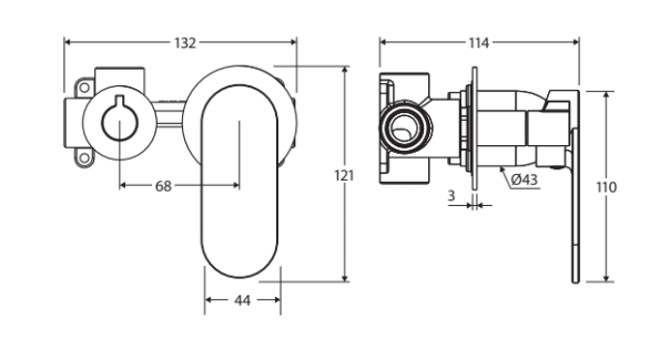 Fienza Empire Slim Wall Diverter Mixer, Small Round Plates, Horizontal Urban Brass