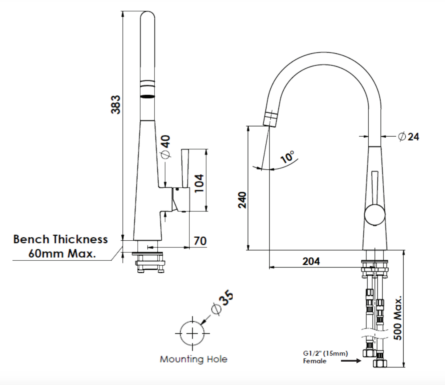 Greens Galiano Slimline Sink Mixer Matte Black