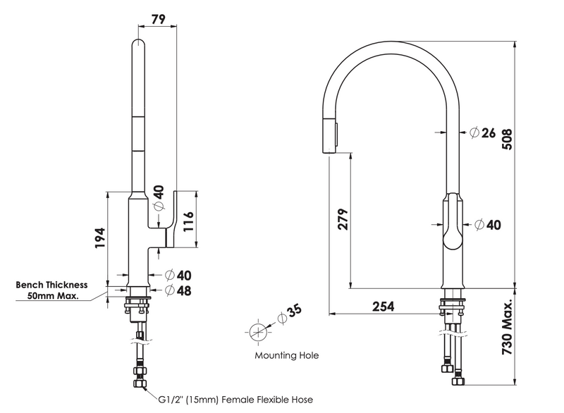 Greens Craft Pulldown Kitchen Mixer with Chef's Spout Gunmetal