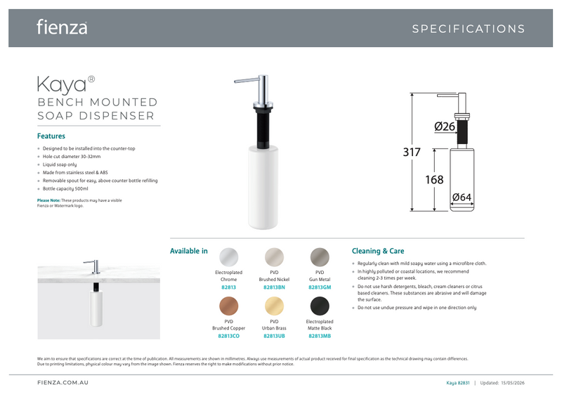 Fienza Kaya Bench Mounted Soap Dispenser