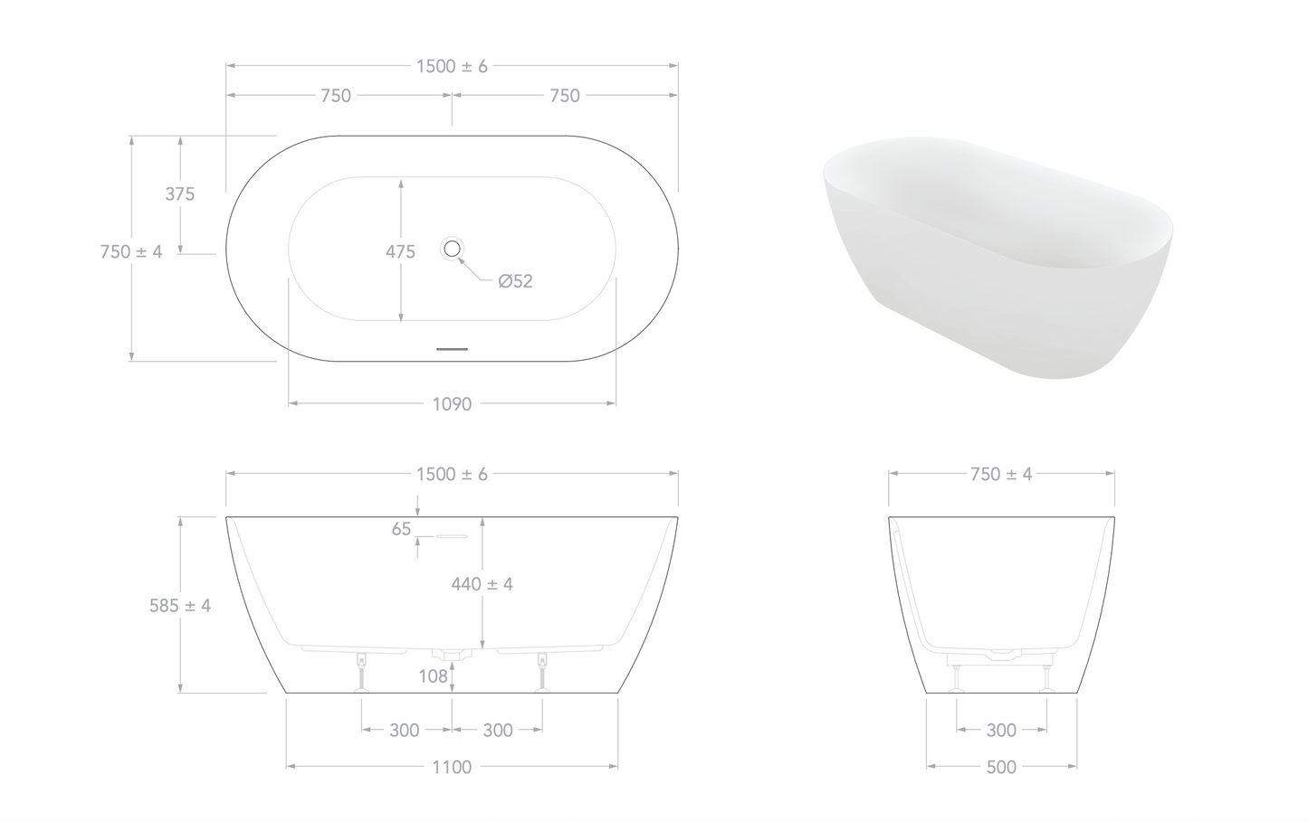 ADP Glacier Freestanding Bath - 1500mm Gloss White