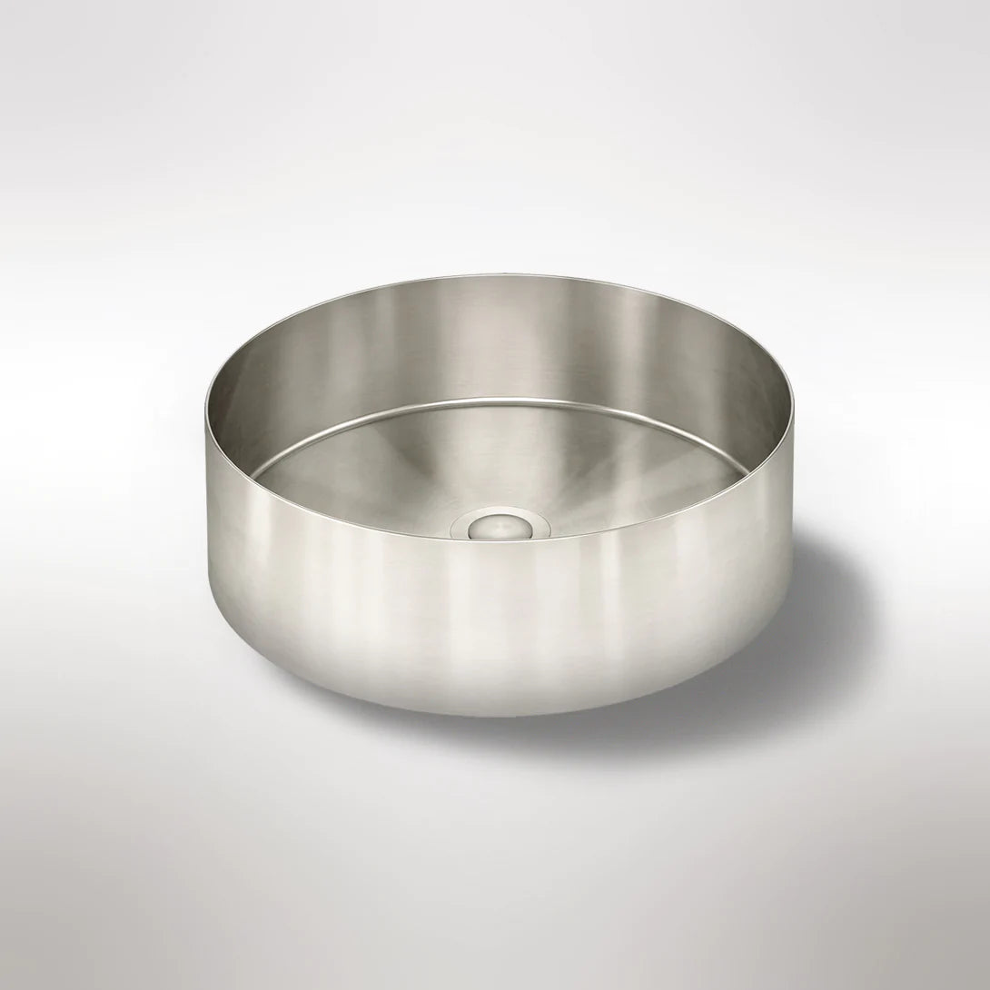 Meir Round Stainless Steel Bathroom Basin 380mm x 110mm PVD Brushed Nickel