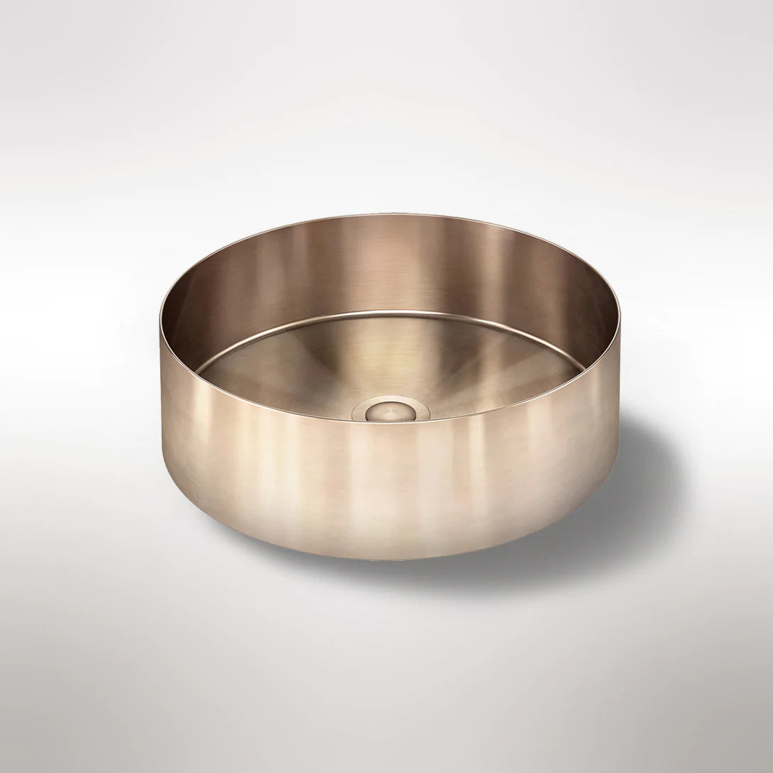 Meir Round Stainless Steel Bathroom Basin 380mm x 110mm PVD Champagne