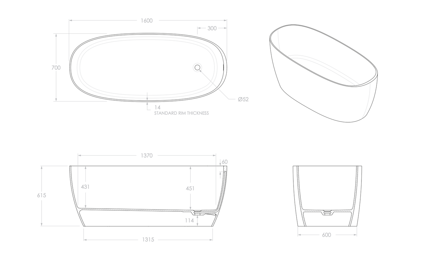 ADP Submerge 1600 Freestanding Bath