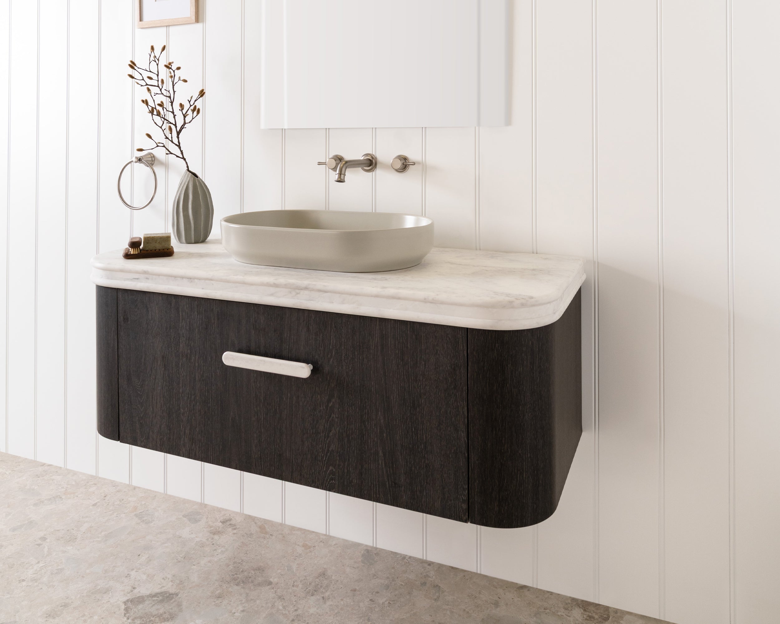 Surry 1200mm - Estella Oak with Blossoming Royale Benchtop