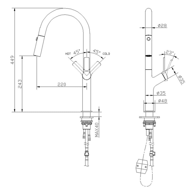 Linsol Tish S2 Pull Out Sink Mixer - Chrome