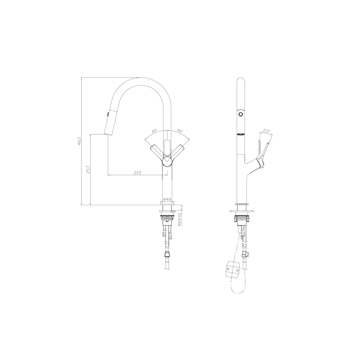 Linsol Tish Pull Out Sink Mixer - Matte Black