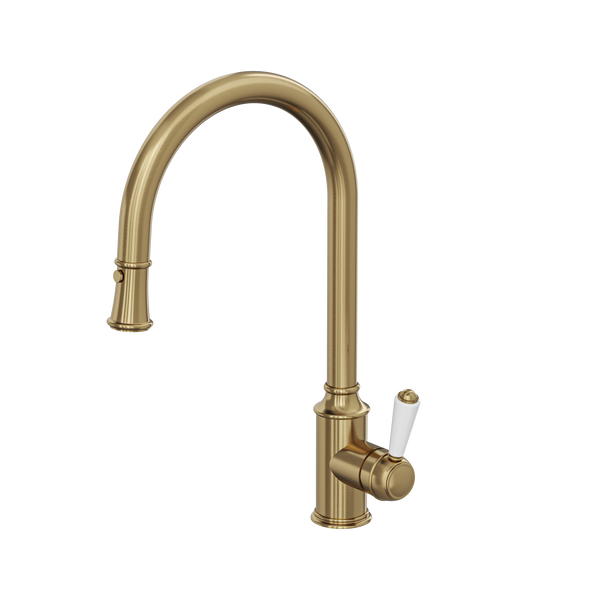 Linsol Brushed Brass Gold Tommy Pull Out Down Provincial Federation Kitchen Mixer