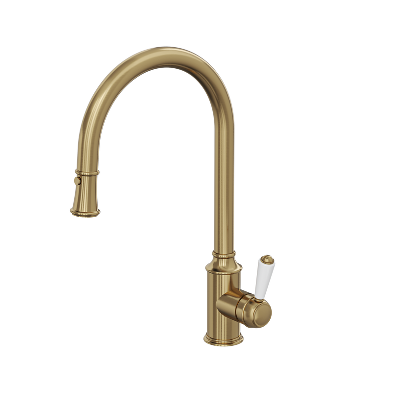 Linsol Brushed Brass Gold Tommy Pull Out Down Provincial Federation Kitchen Mixer