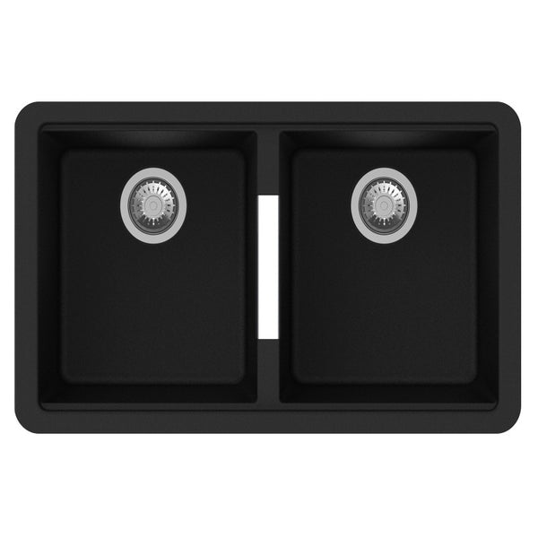 824 x 481 x 241mm Carysil Black Double Bowls Granite Undermount Kitchen Sink