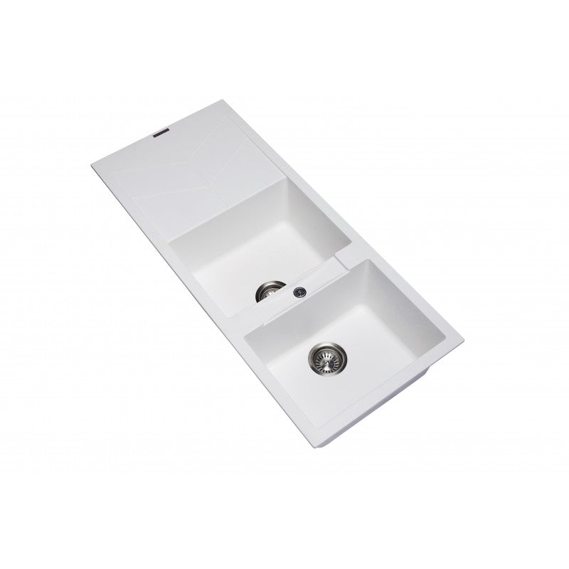 1160 x 500 x 210mm Carysil White Double Bowl Drainer Board Granite Kitchen Sink Top/Flush/Under Mount
