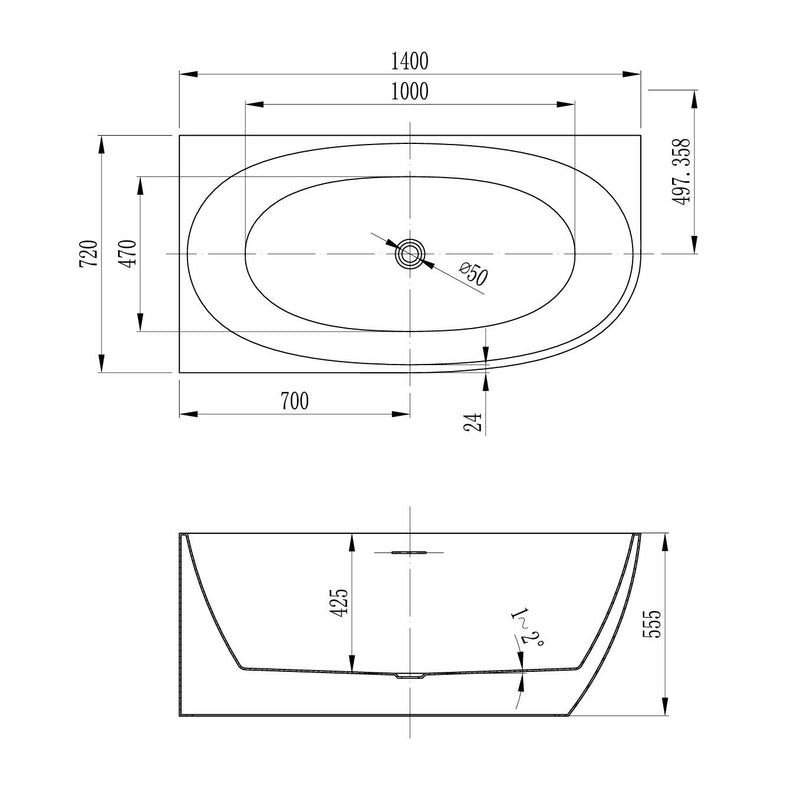 Ovia Vienna 1400mm Left Hand Corner Bath Tub Gloss White