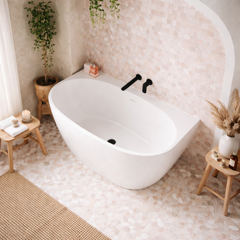 Ovia 1300mm Back to Wall Vienna Bath Tub Gloss White