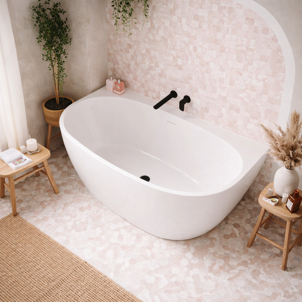 Ovia 1500mm Back to Wall Bath Vienna Tub Gloss White
