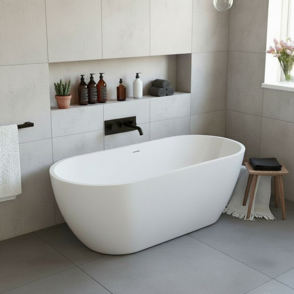 1500mm Freestanding Bathtub Vienna Egg Acrylic Gloss White PREMIUM