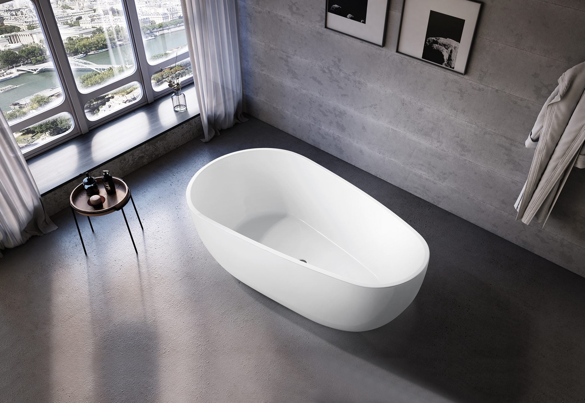 1700mm Waterdrop Freestanding Bath Tub Gloss White No Overflow