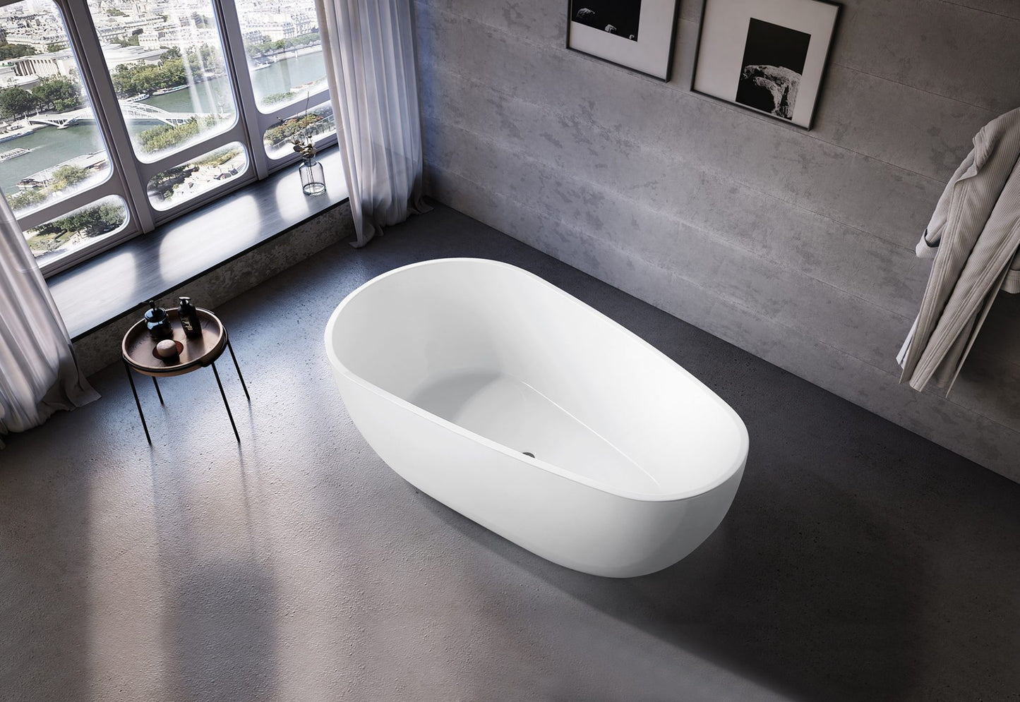 1700mm Waterdrop Freestanding Bath Tub Gloss White No Overflow