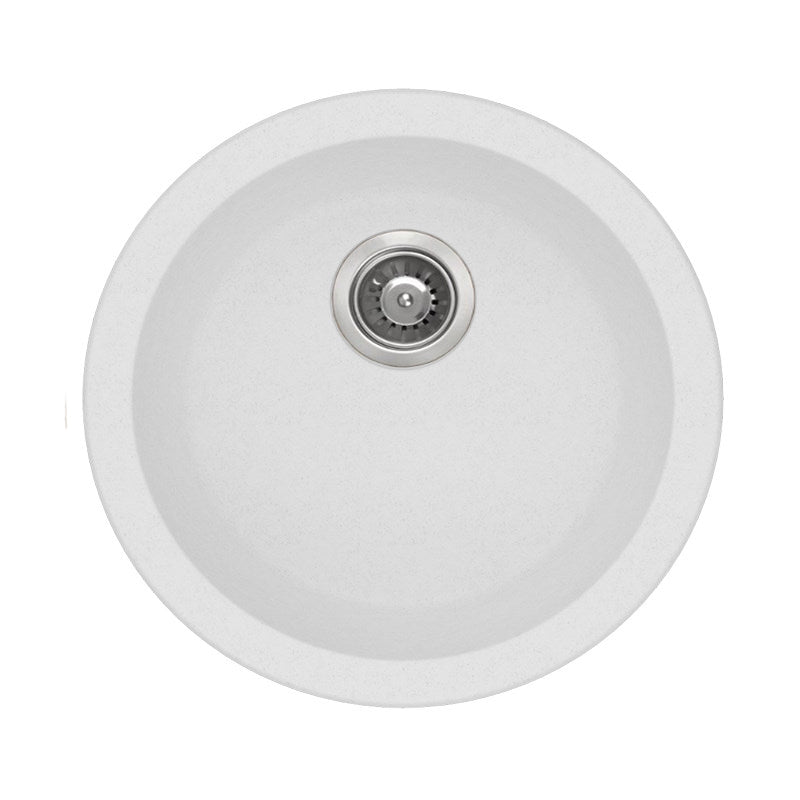 White Granite Quartz Stone Kitchen/Laundry Sink Round Single Bowl Top/Under Mount 460mm
