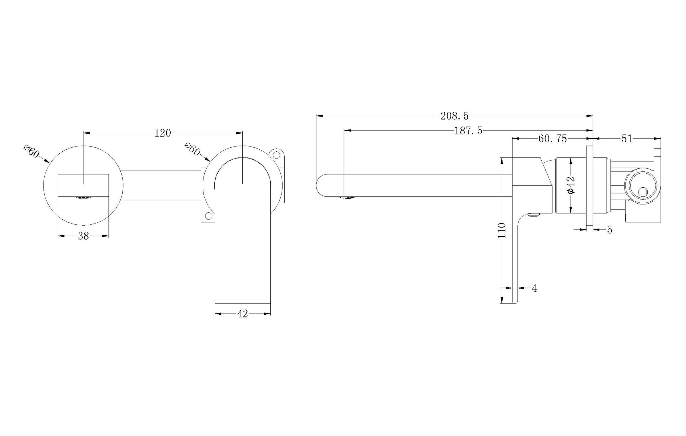 Nero Bianca Wall Basin Mixer Separate Back Plate Brushed Nickel