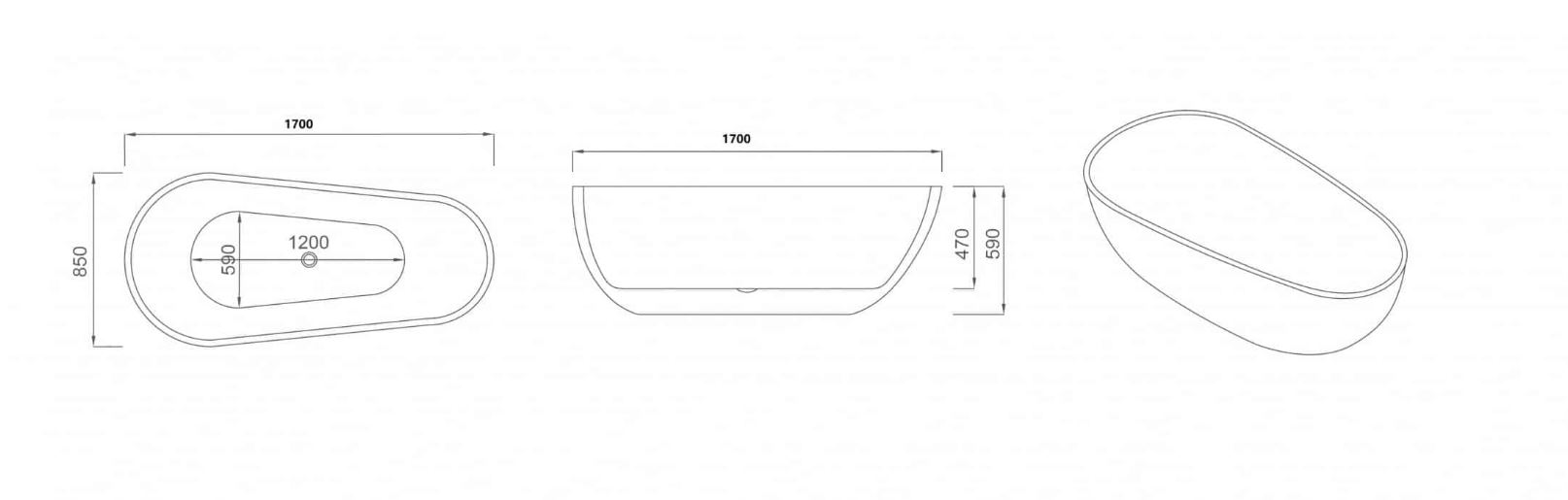 1700mm Waterdrop Freestanding Bath Tub Gloss White No Overflow