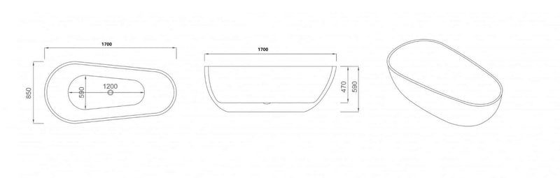 1700mm Waterdrop Freestanding Bath Tub Gloss White No Overflow