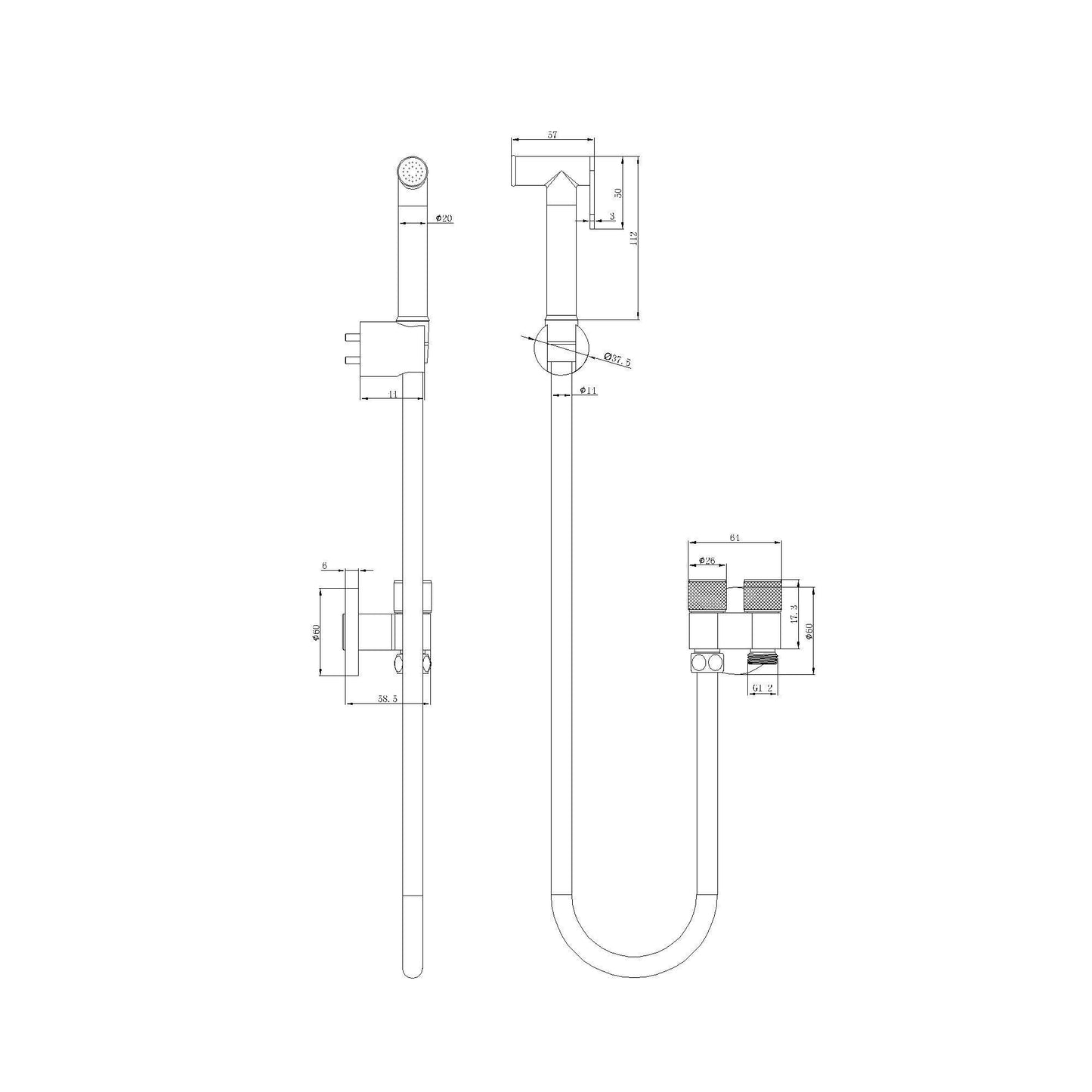 Linsol Gun Metal Zarah Bidet Douche Spray with Dual Controller