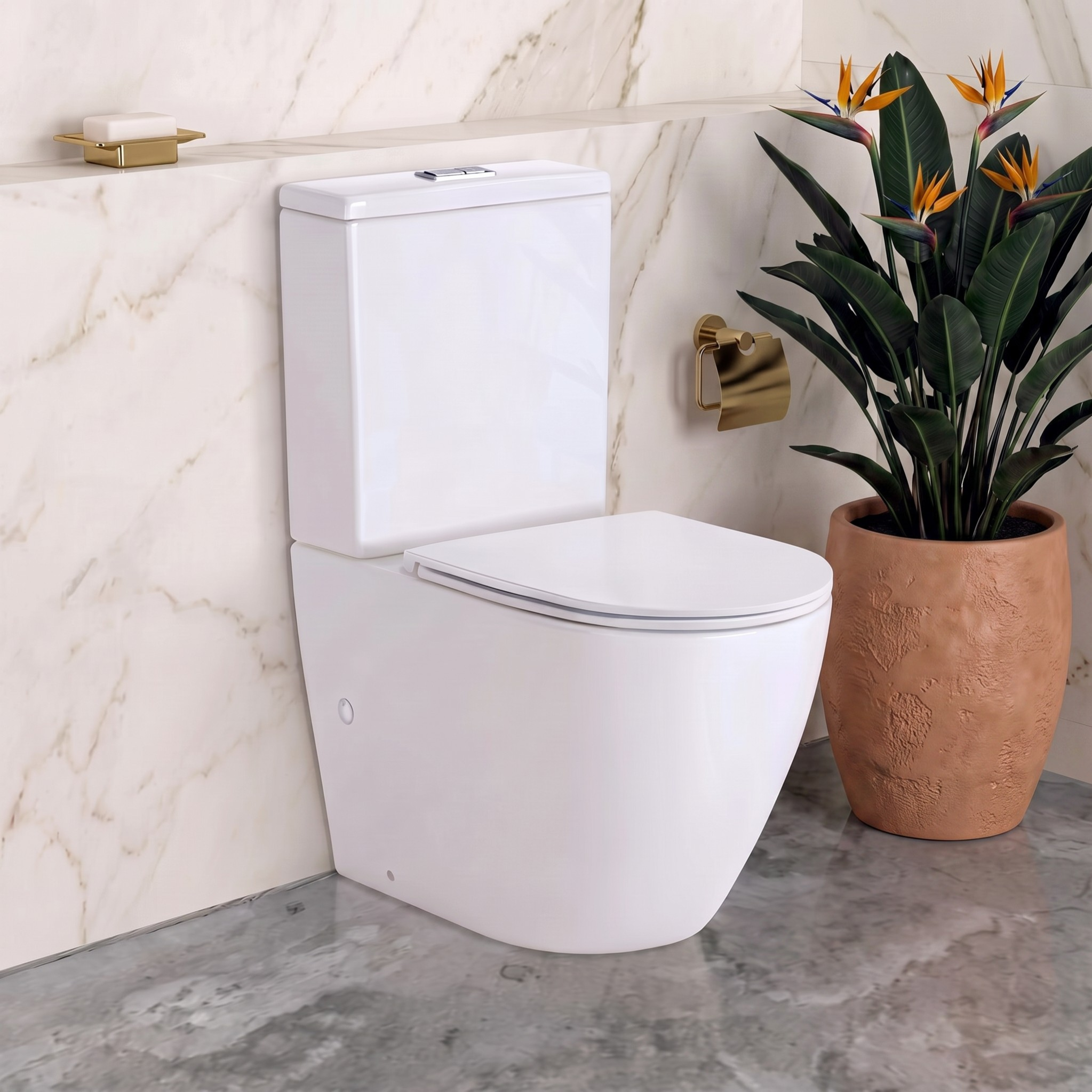 Ovia Zurich Extra Height Rimless Whirlpool Flushing Back to Wall Toilet Suite