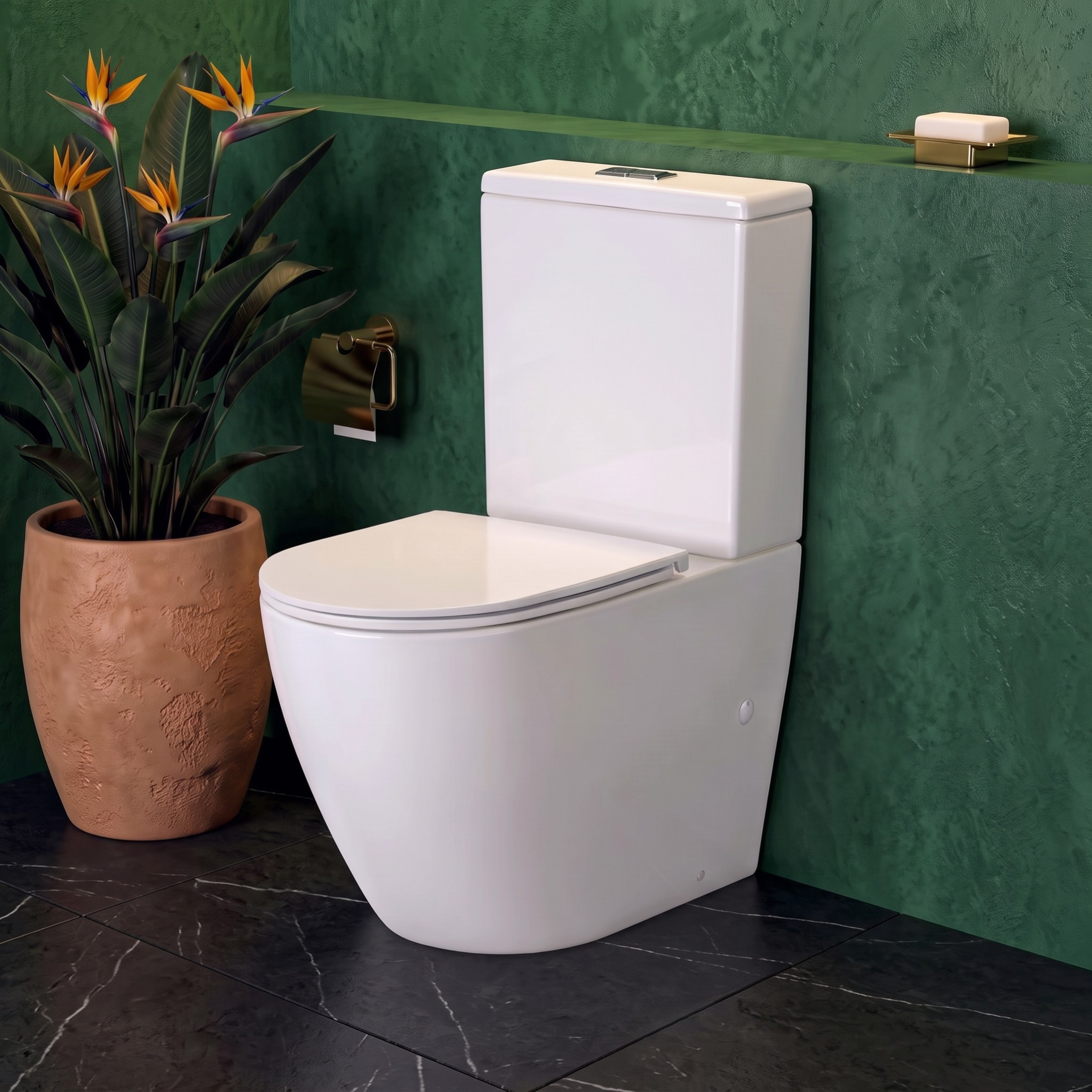 Ovia Zurich Extra Height Rimless Whirlpool Flushing Back to Wall Toilet Suite