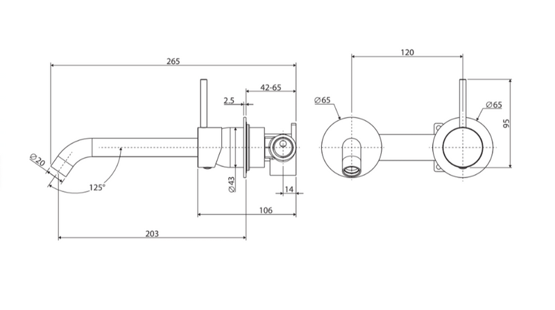 Fienza KAYA UP Wall Basin Bath Mixer Set Brushed Nickel Round Plates 200mm Outlet