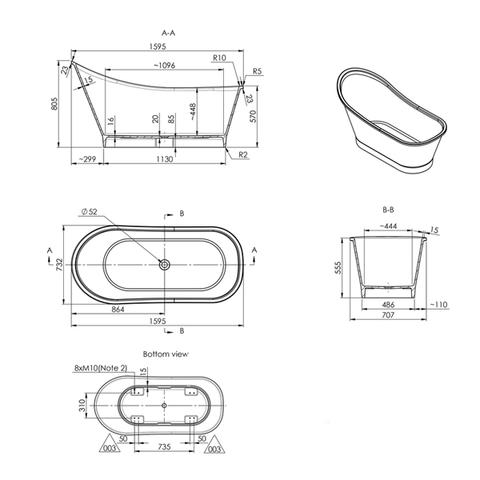 ADP Placido 1590 x 730 x 800mm Freestanding Bath