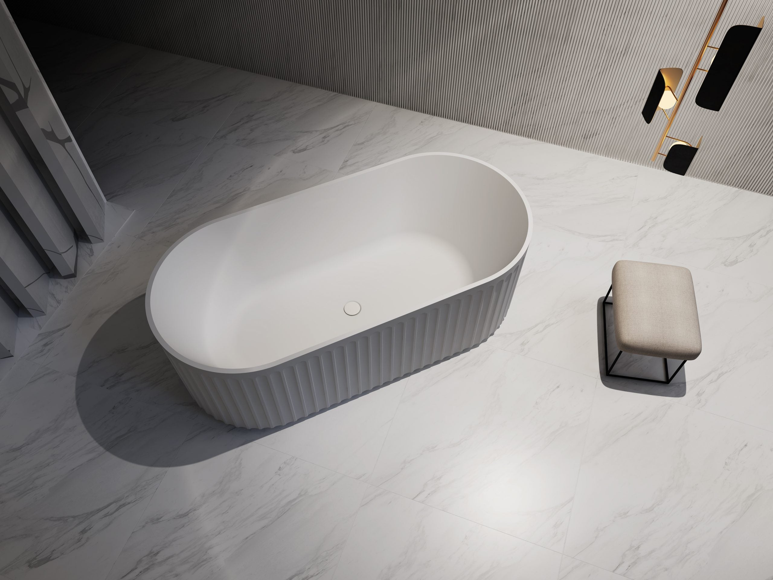 1500mm Artemis V Groove Fluted Free Standing Matte White Bath Tub No Overflow