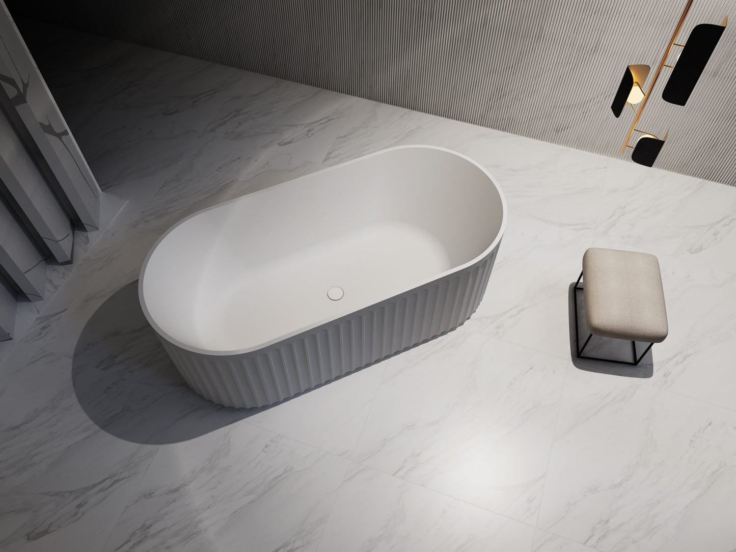 1500mm Artemis V Groove Fluted Free Standing Matte White Bath Tub No Overflow