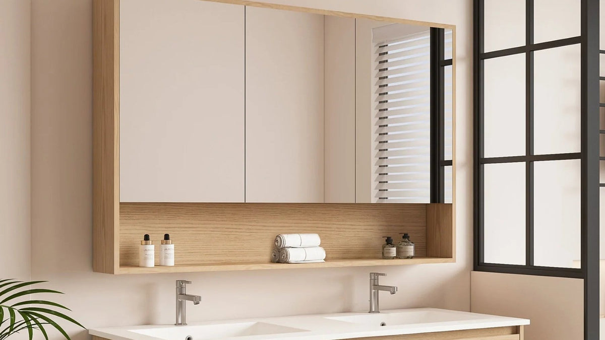 Mirror cabinet above a double basin bathroom vanity