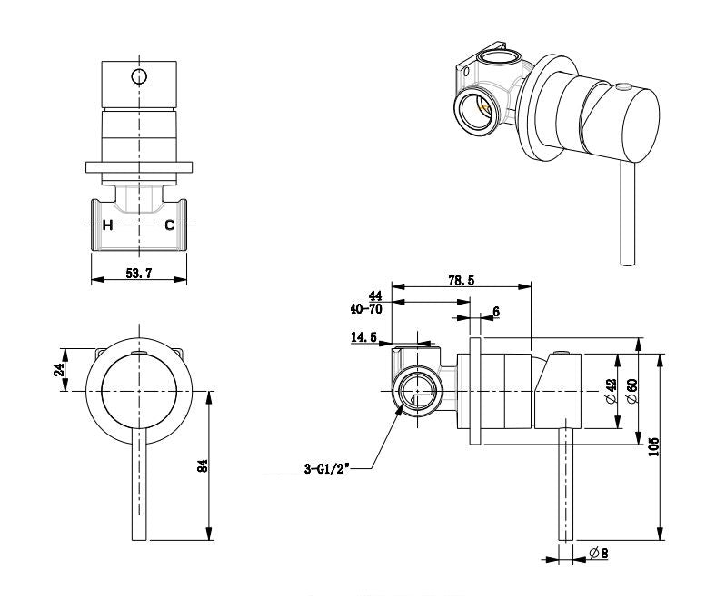 Ovia Milan Shower Bath Mixer Round Gunmetal Grey