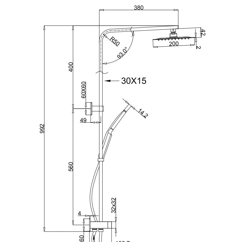 Ovia Black 2 in 1 Square Shower Station Double Hose