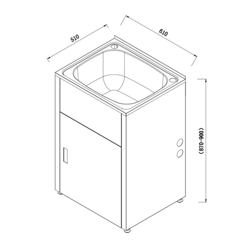 610Lx510Wx870Hmm 45L Stainless Steel Laundry Tub Cabinet Freestanding Matt Black