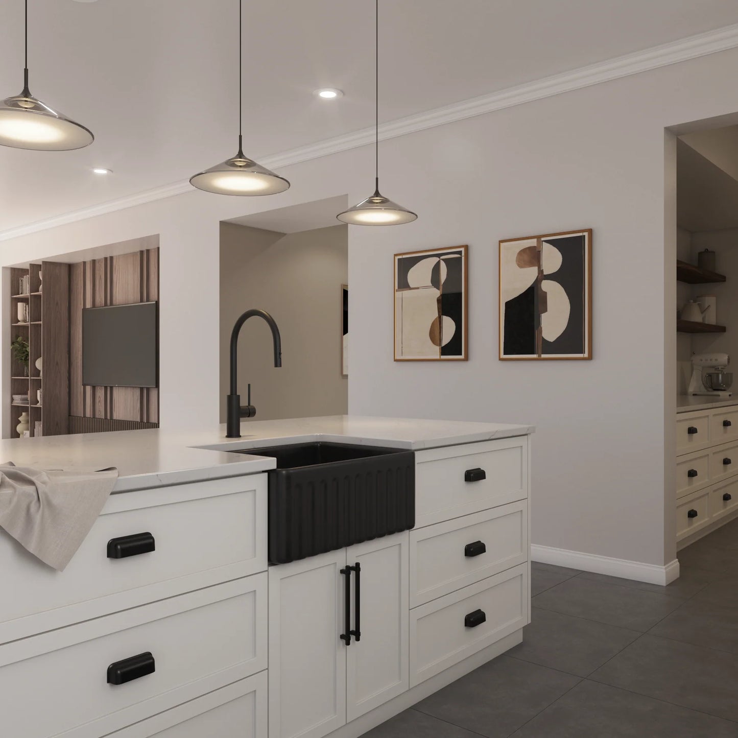 Ovia 610x459x254mm Fine Fireclay Butler Sink Single Bowl Farmhouse Kitchen Sink Matte Black