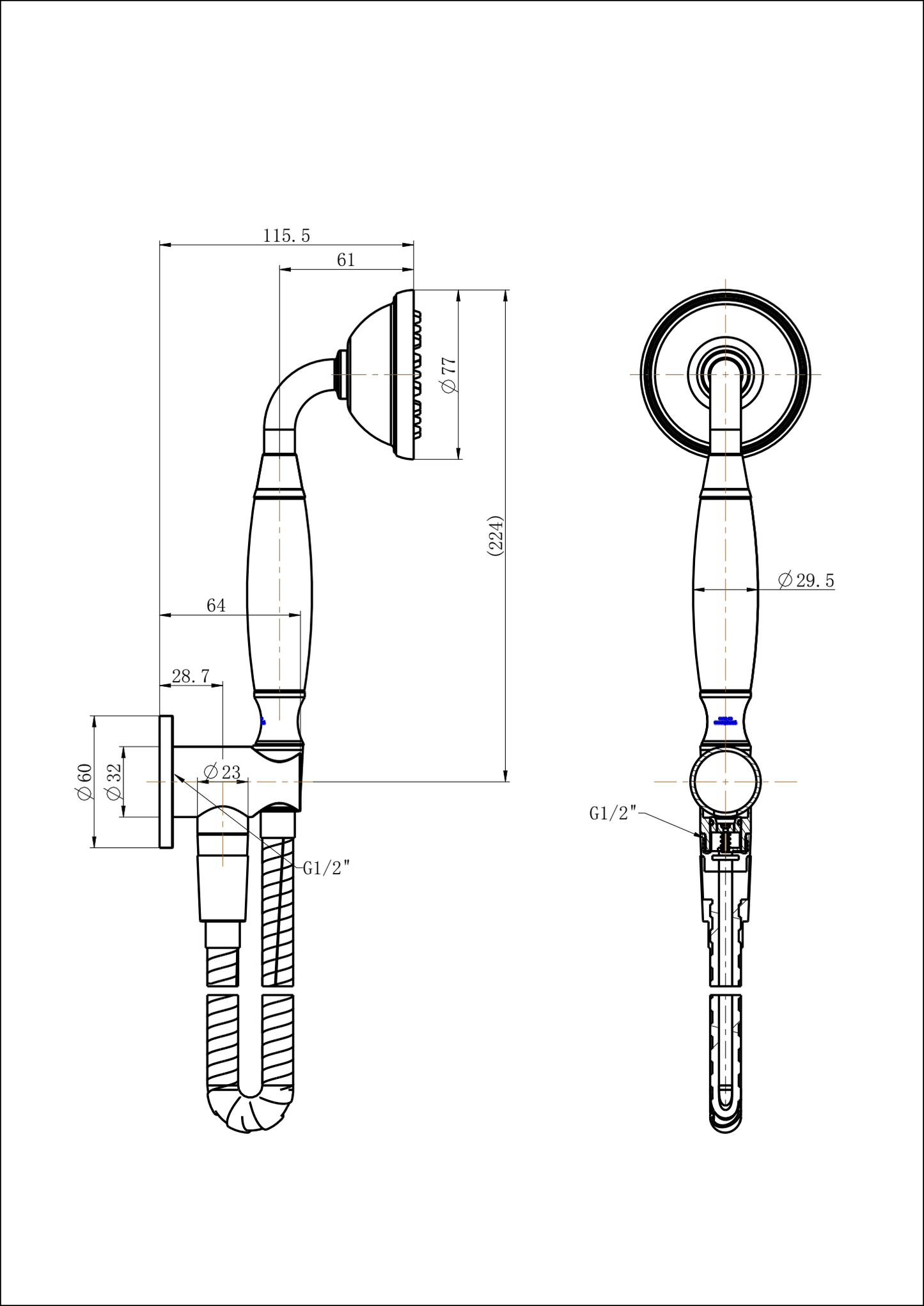 Modern National Bordeaux Hand Shower on Bracket Matte Black