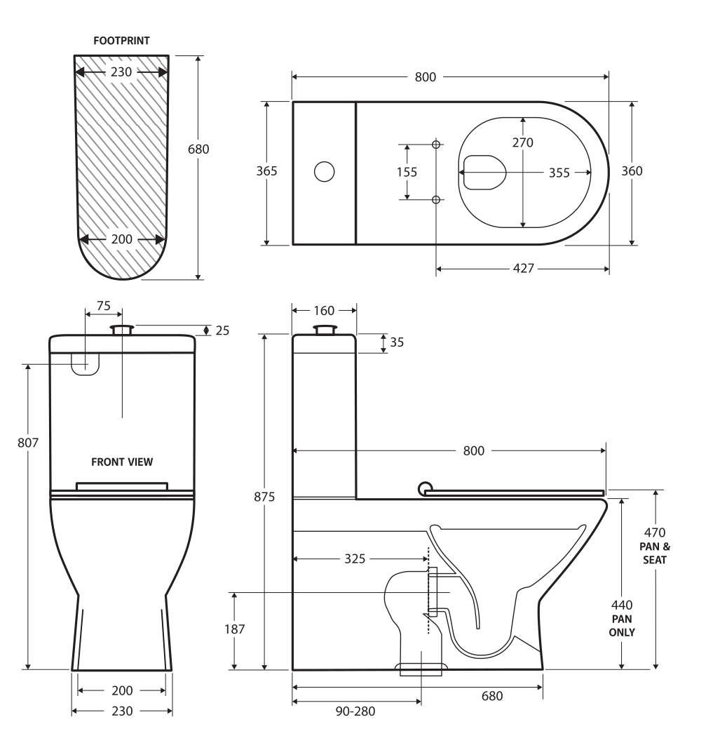 Fienza Disabled Delta Care Back-to-Wall Suite, Grey Seat S Trap