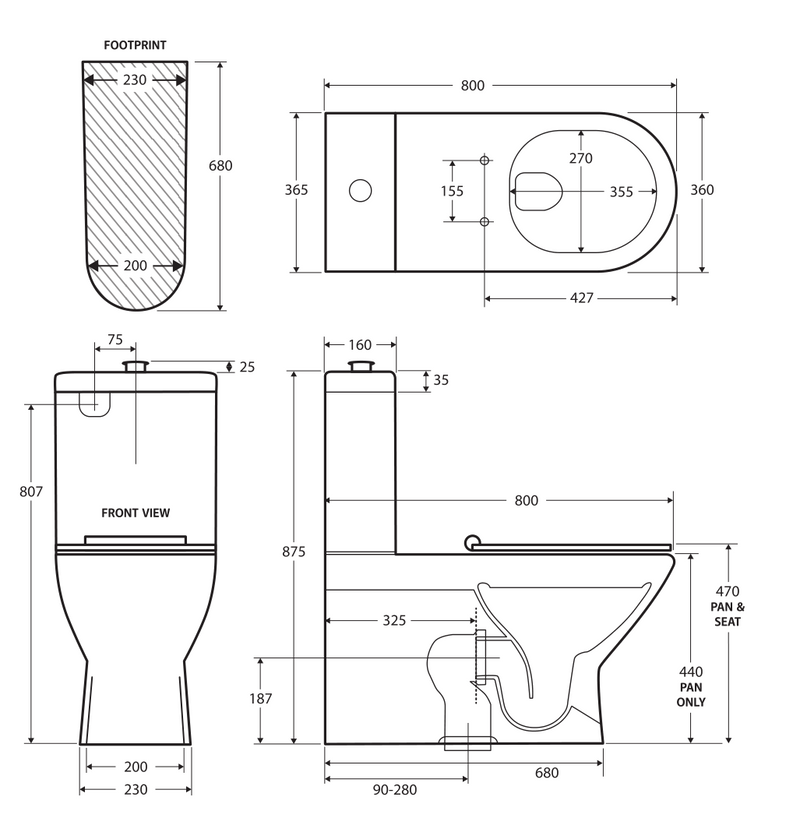 Fienza Disabled Delta Care Back-to-Wall Suite, Grey Seat S Trap