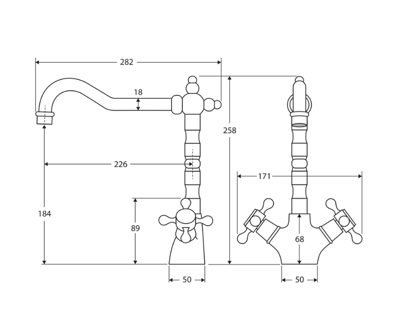 Fienza Lillian Shepherds Crook Sink Mixer, Chrome