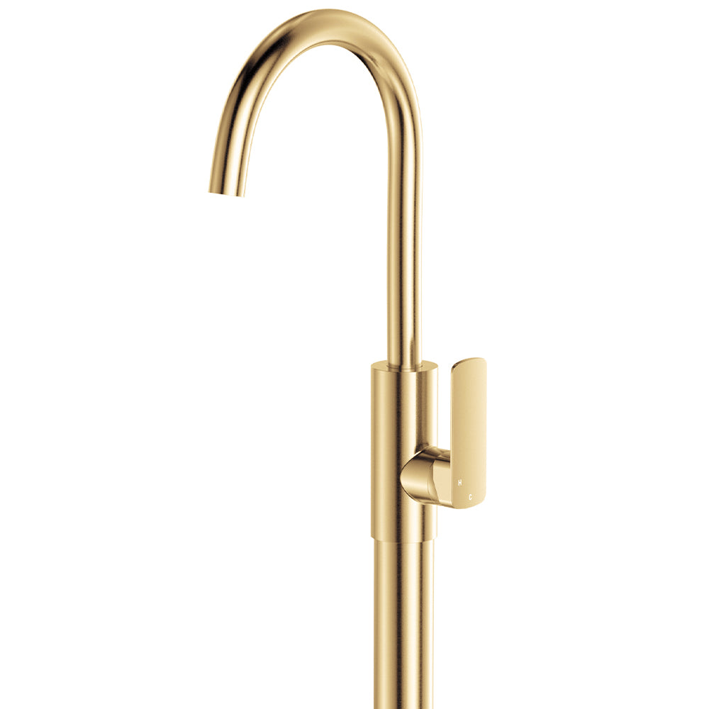 Fienza Tono Floor Mounted Basin/Bath Mixer, Brushed Gold (Urban Brass)